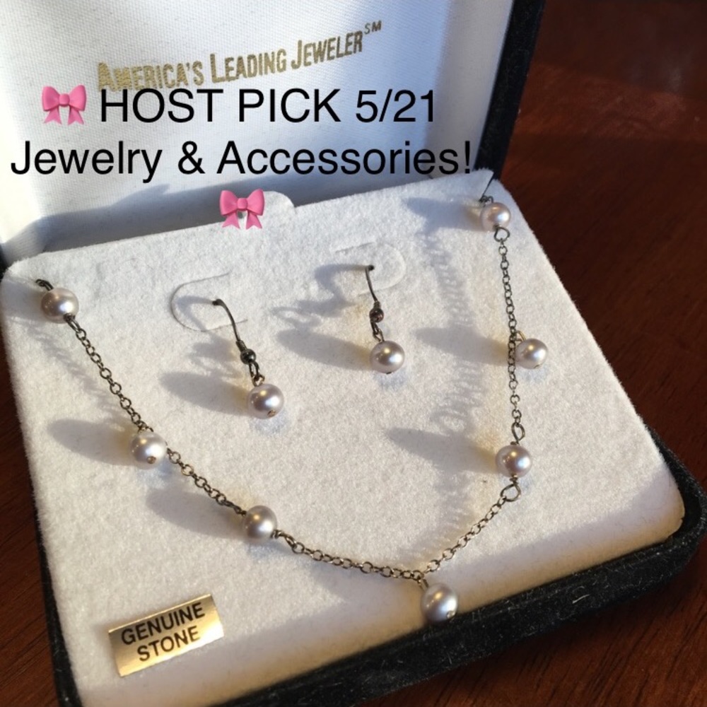 Sterling Silver Pearl Earrings Necklace Set